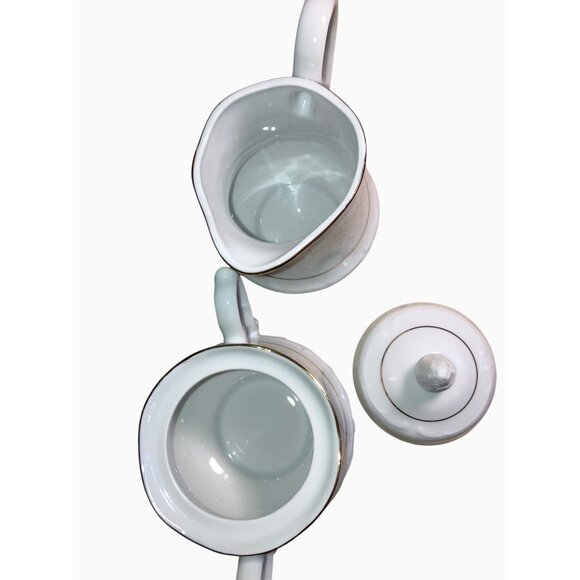 Southington By Baum Fine China Creamer & Sugar Bowl Set Golden Rhapsody White - Picture 3 of 11